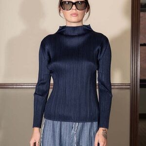 Issey Miyake Fete Long Sleeve Top Navy